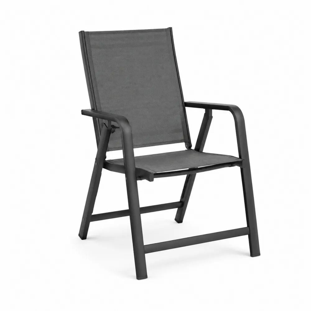 Fauteuil de jardin pliant en acier et maille polyester anthracite, 56 × 68 × 92 cm