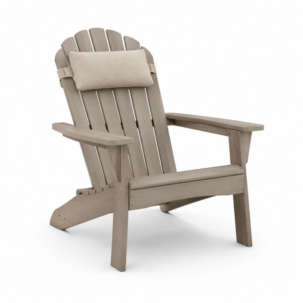 Fauteuil Adirondack de jardin en bois massif avec coussin, taupe et beige, 75 × 88 × 95 cm