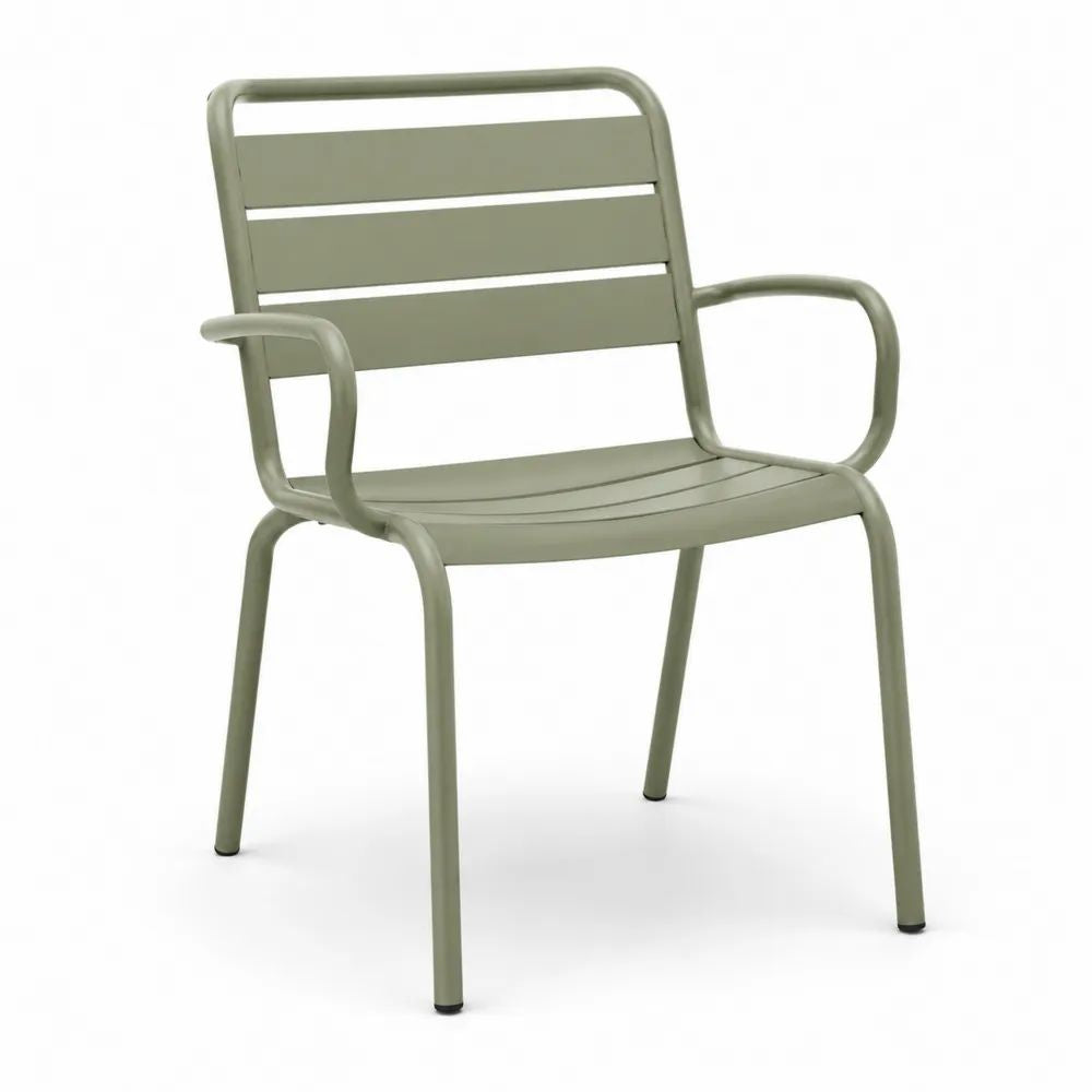 Fauteuil de jardin empilable en acier vert sauge, 56 × 58 × 80 cm
