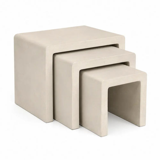 Lot de 3 tables basses gigognes rectangulaires en bois et cuir synthétique beige – 60 × 40 × 50 cm, 48 × 35 × 40 cm et 36 × 30 × 30 cm