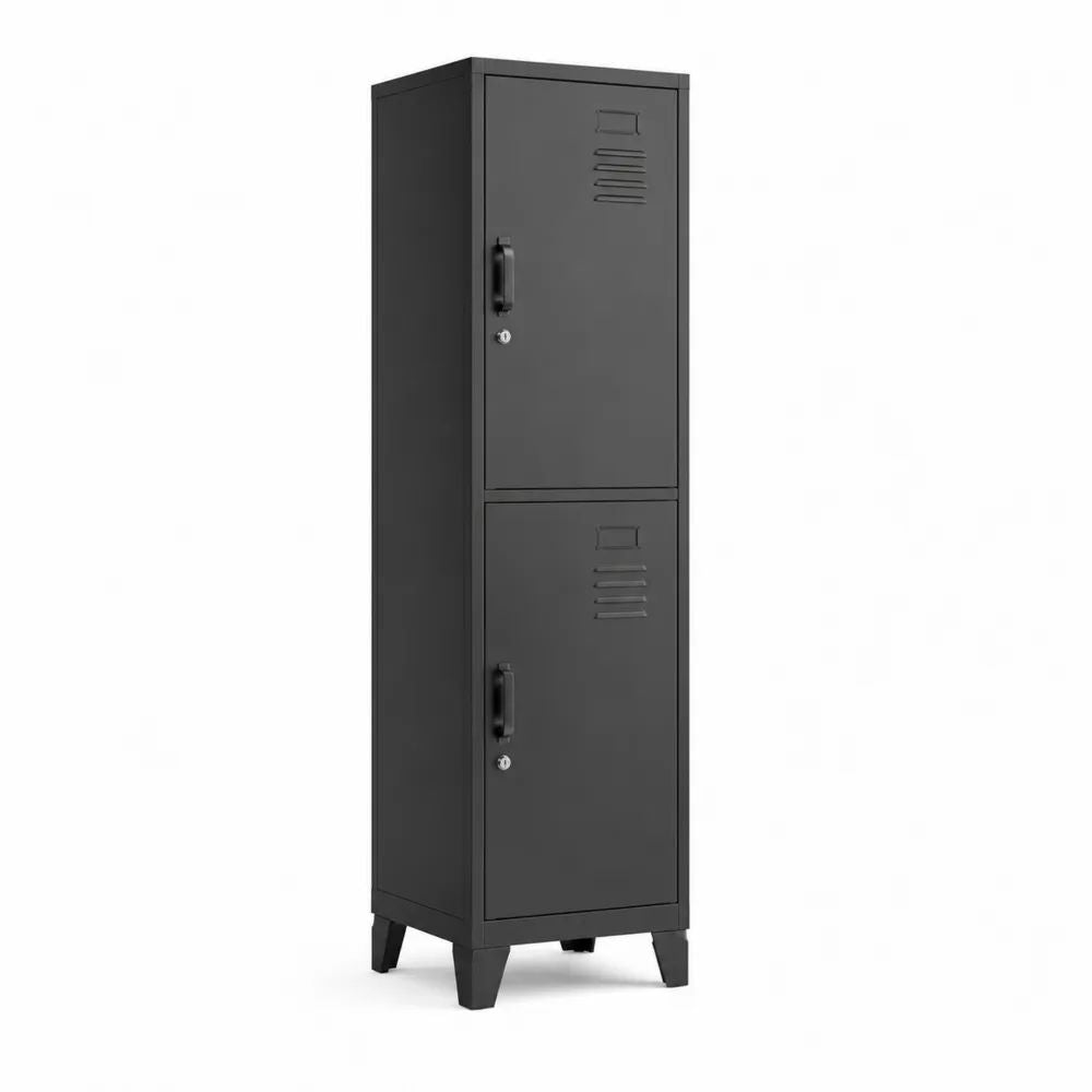 Armoire en acier à 2 casiers verrouillables, gris anthracite et noir, 180 × 38 × 45 cm