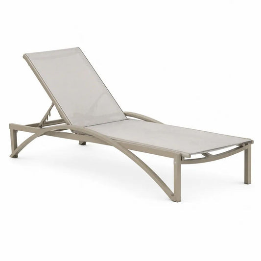 Bain de soleil inclinable en aluminium et textilène taupe et beige clair, 198 × 65 × 94 cm