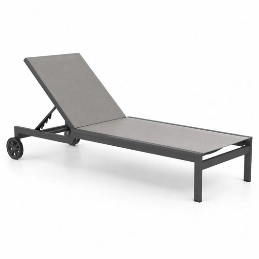 Bain de soleil extérieur inclinable en aluminium et tissu avec roues, gris et anthracite, 198 × 60 × 35 cm