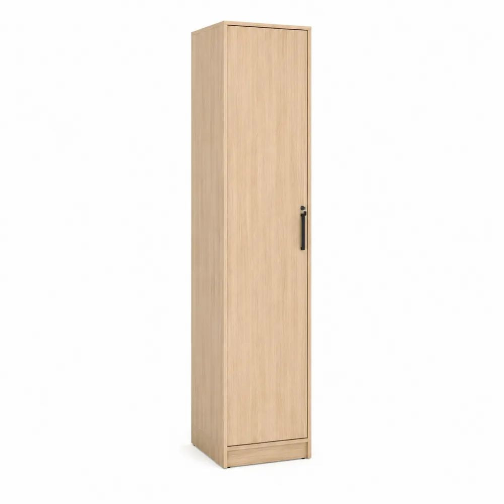 Armoire haute de bureau à 1 porte en panneaux de particules mélaminés, chêne clair et noir, 40 × 40 × 180 cm